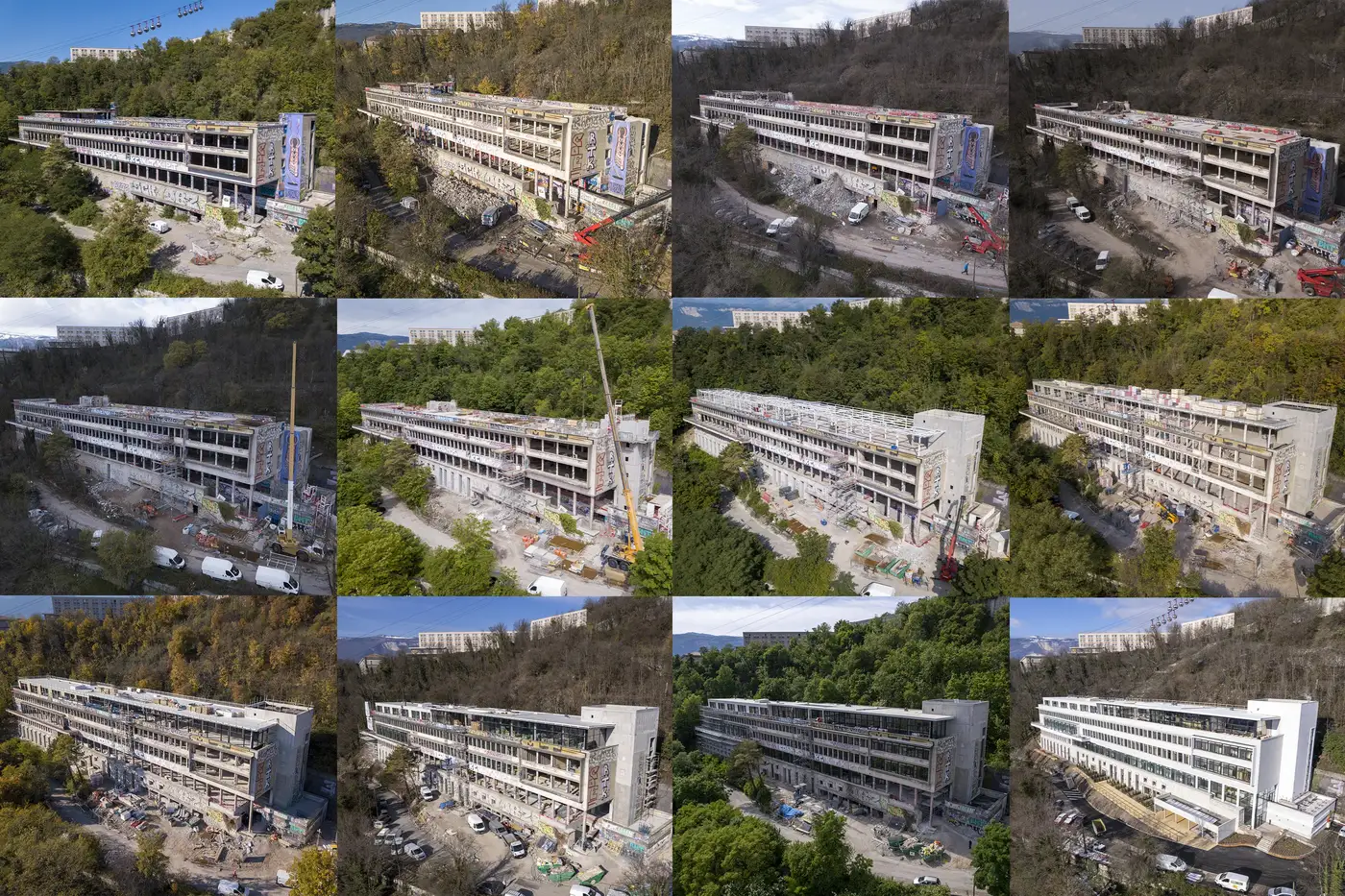 Cinq dates du même point de vue assemblées sur une seule planche