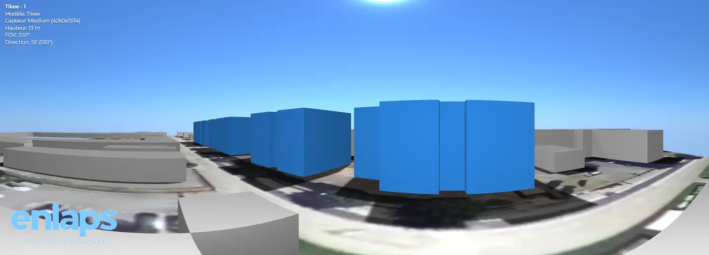 Simulateur 3D Enlaps : le point de vue d'une caméra à 13 m de haut, avant la pose